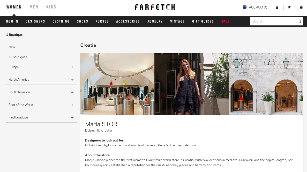 Farfetch boutique in Coratia