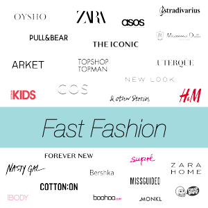 fast fashion retail logo with turq band across