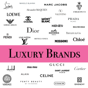 luxury brand logos with pink band across image