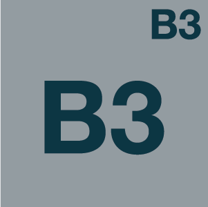 square icon with letters B3 in grey and navy