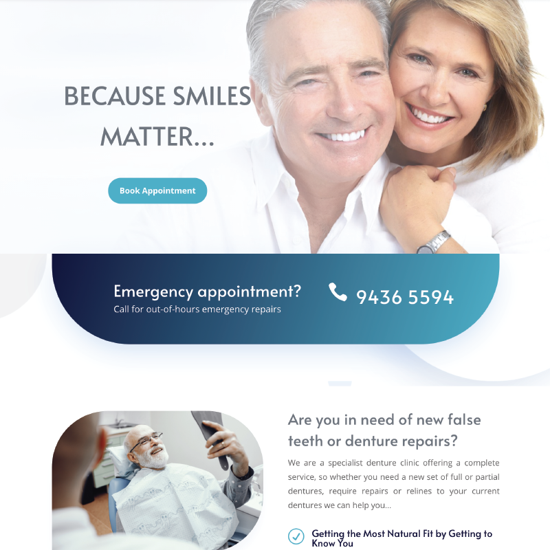 screenshot of bakal dental home page